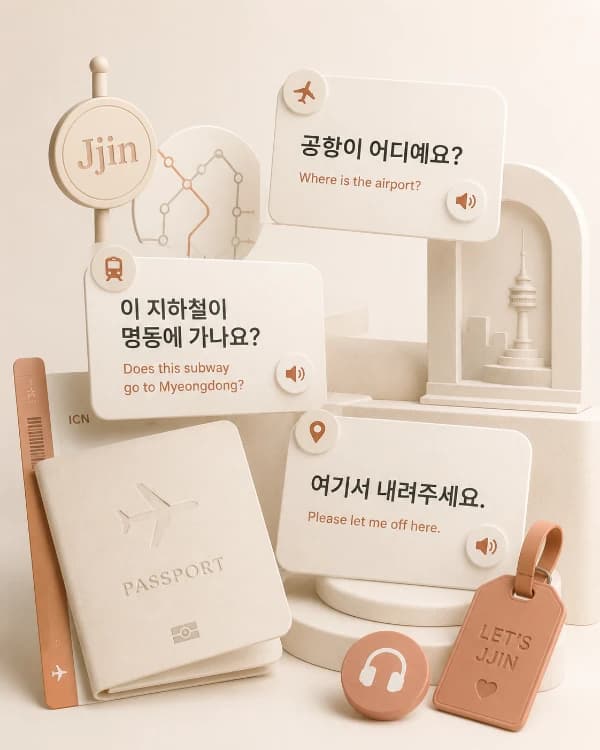Illustrated icons for Korean travel, transit, and navigation